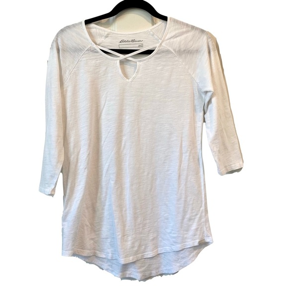 Eddie Bauer Women's Cotton Long Sleeve Peek-a-boo Front V-neck Size Small - Picture 1 of 4